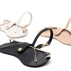 [New]  High Quality Portable PU Faux Leather Snap Glasses Holder Case Clip On